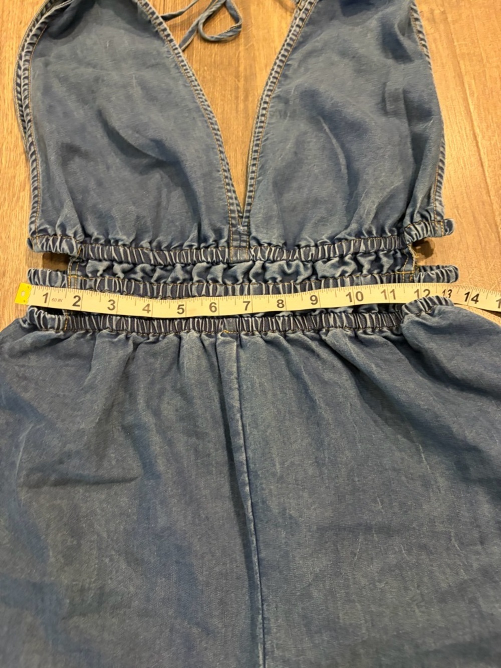 New Sleeveless Denim Jumpsuit M Wide Leg Blue Chambray Boho Comfy Chic Vacation - Picture 13 of 16